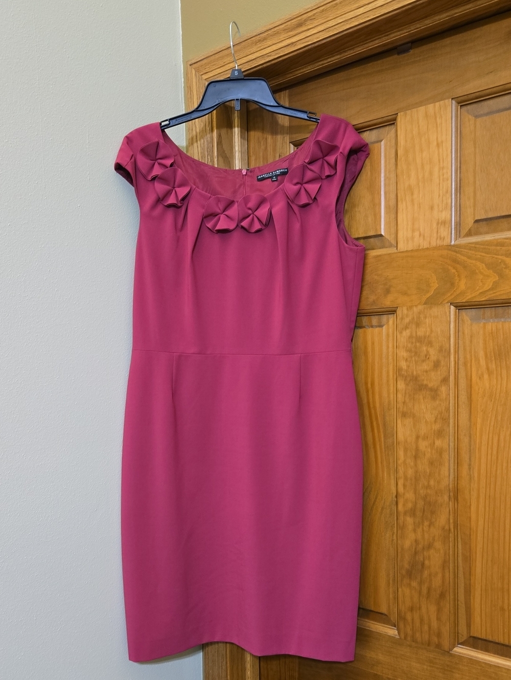Fuchsia Cap-Sleeve Dress with Floral Neckline